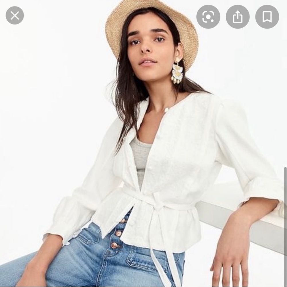 J Crew Linen Embroidery Jacket, Beige, Women’s Size Small